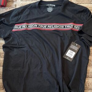 NWT Men’s True Religion Black Tee with Red and White Stripe